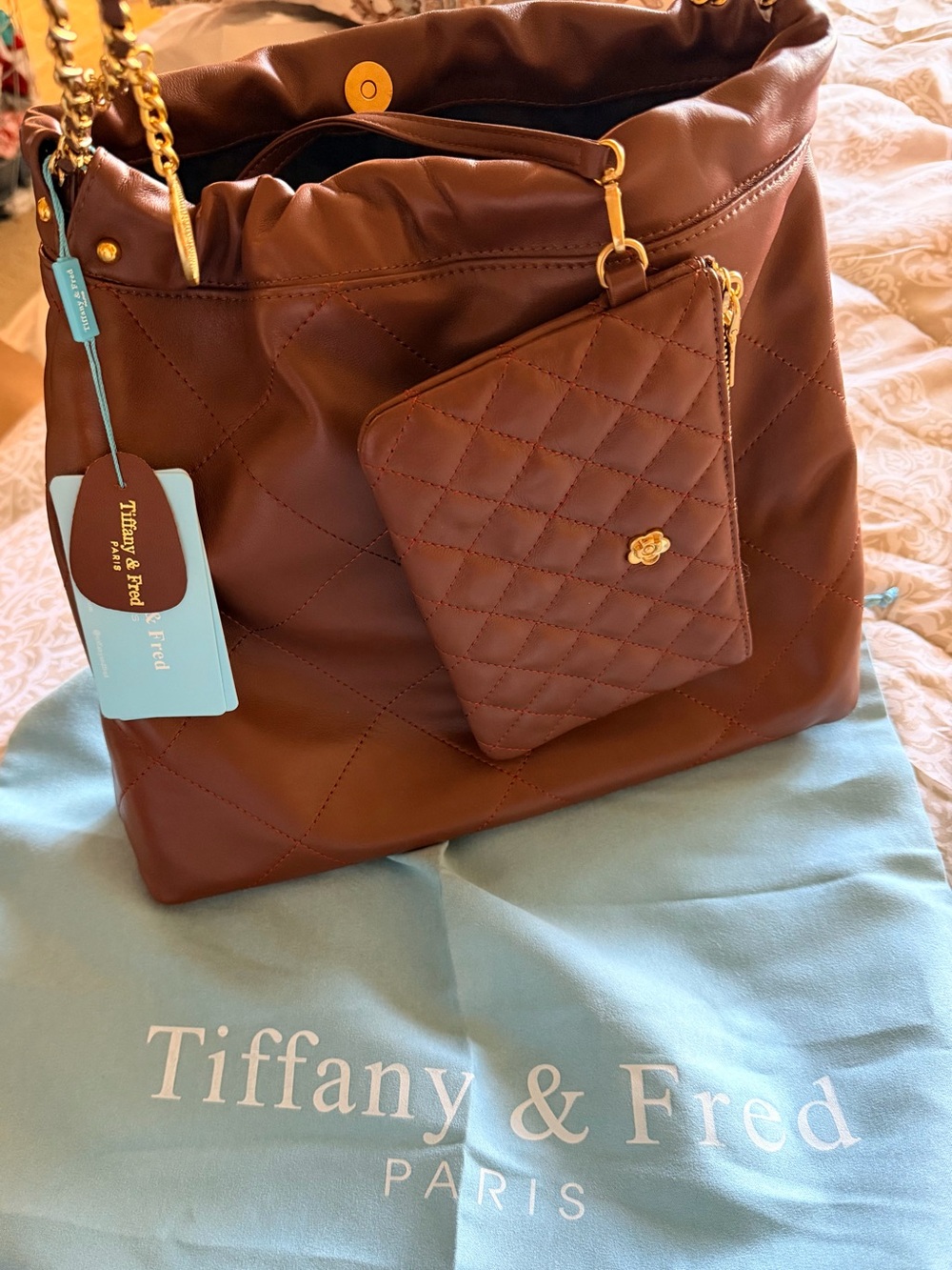 Tiffany & Fred Quilted Sheepskin Leather Tote / Shoulder Bag